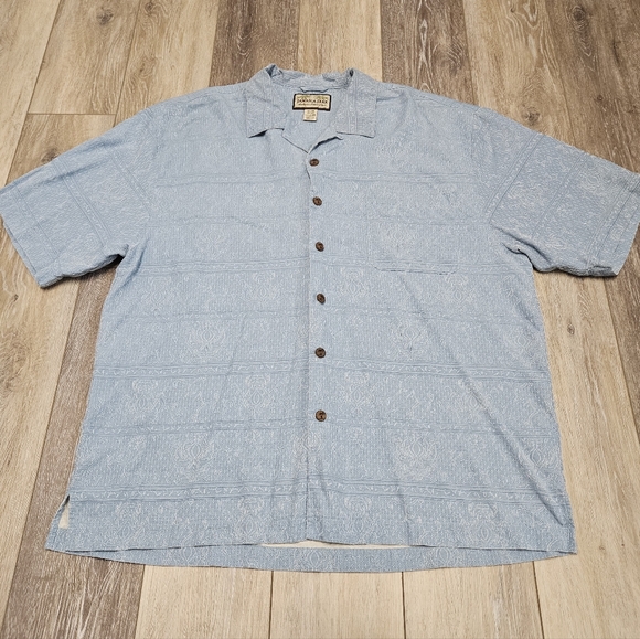 Jamaica Jaxx Silk Hawaiian Button Down Short Sleeve Shirt Light Blue Men's XL - Picture 1 of 7